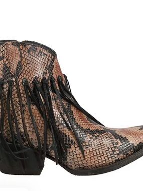 Tony Lama Python Fringe Ankle Boots - Brown & Black